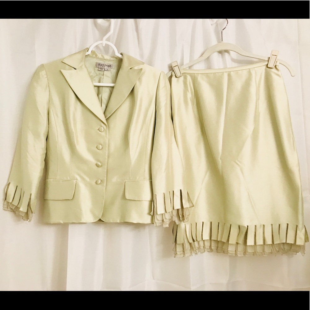 Kay Unger- Pale Green, Fancy Fringe, Skirt Suit